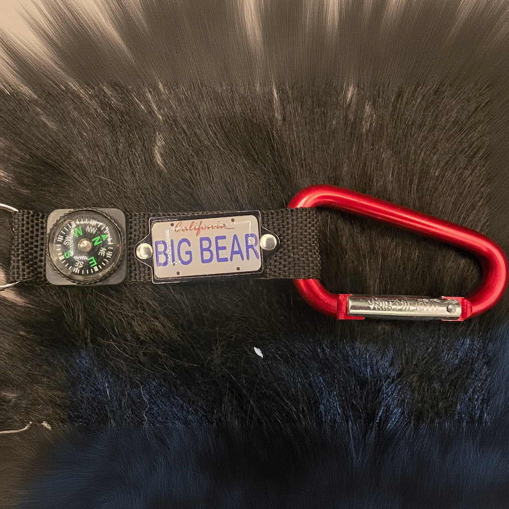 Big Bear California License Plate Compass Carabiner Keychain