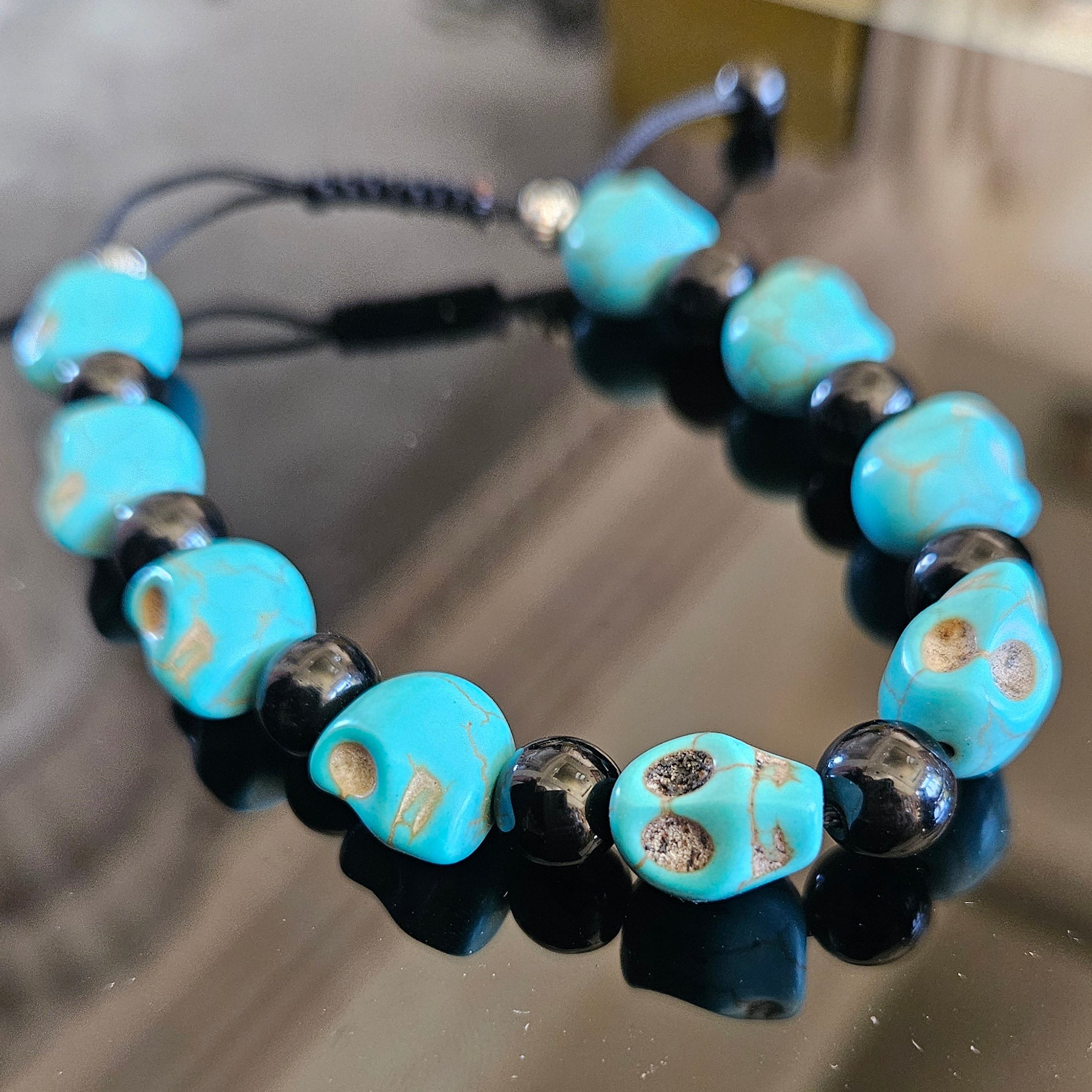 Turquoise Skull Beaded Bracelet Adjustable Bracelet