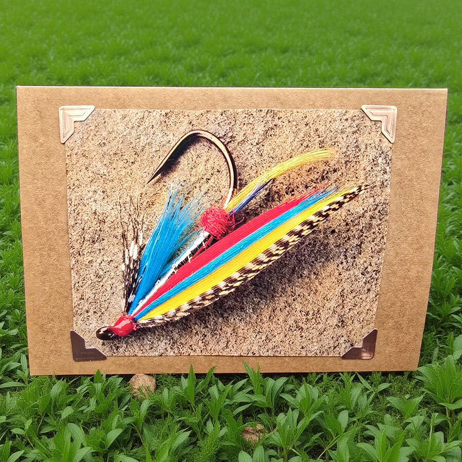 Beautifully Hand Crafted Custom Created Greeting Card Series by Diane Stegman "Colorful Feather Fishing Lure"
