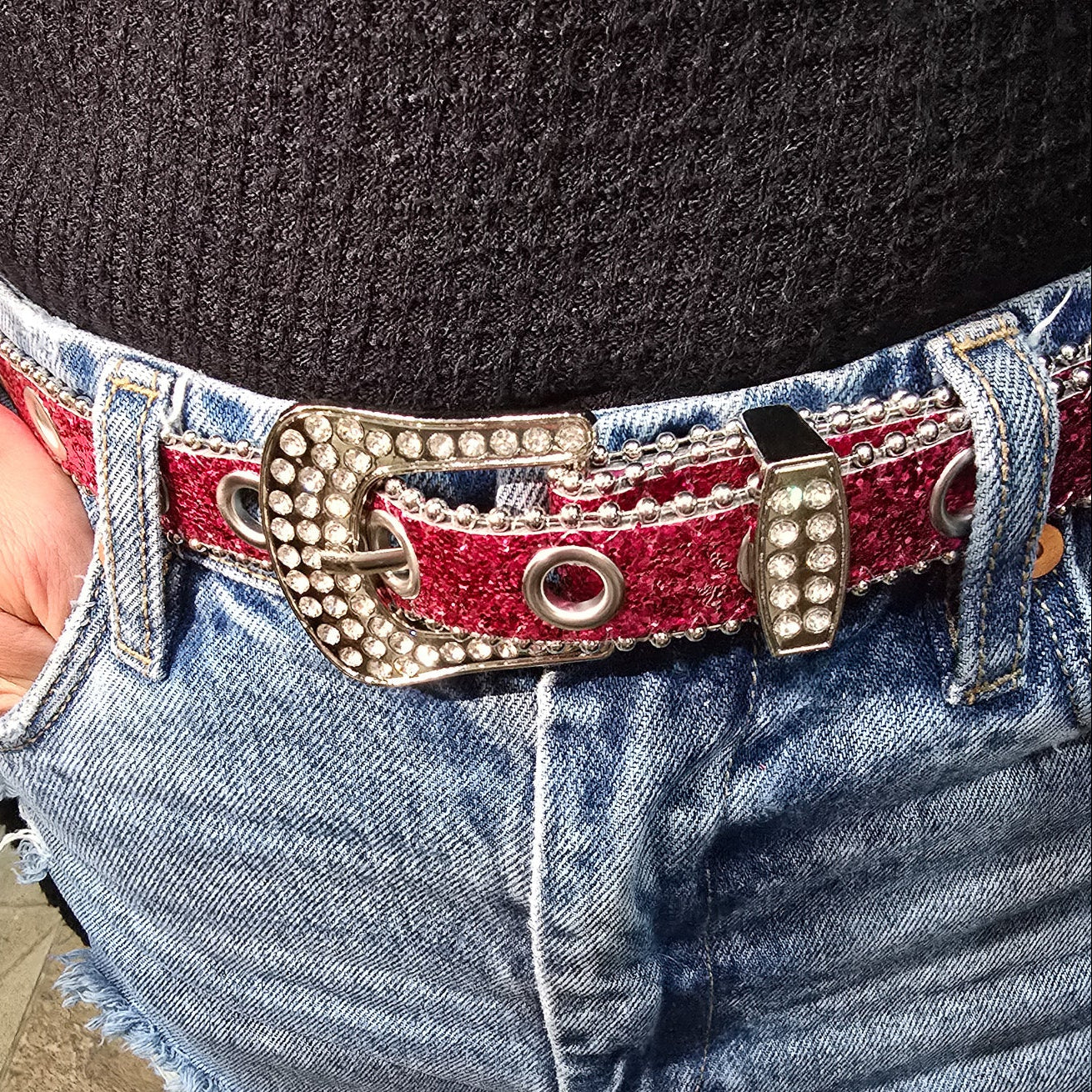 Bedazzled Magenta Pink Belt