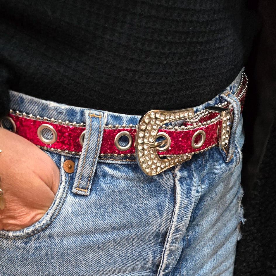 Bedazzled Magenta Pink Belt
