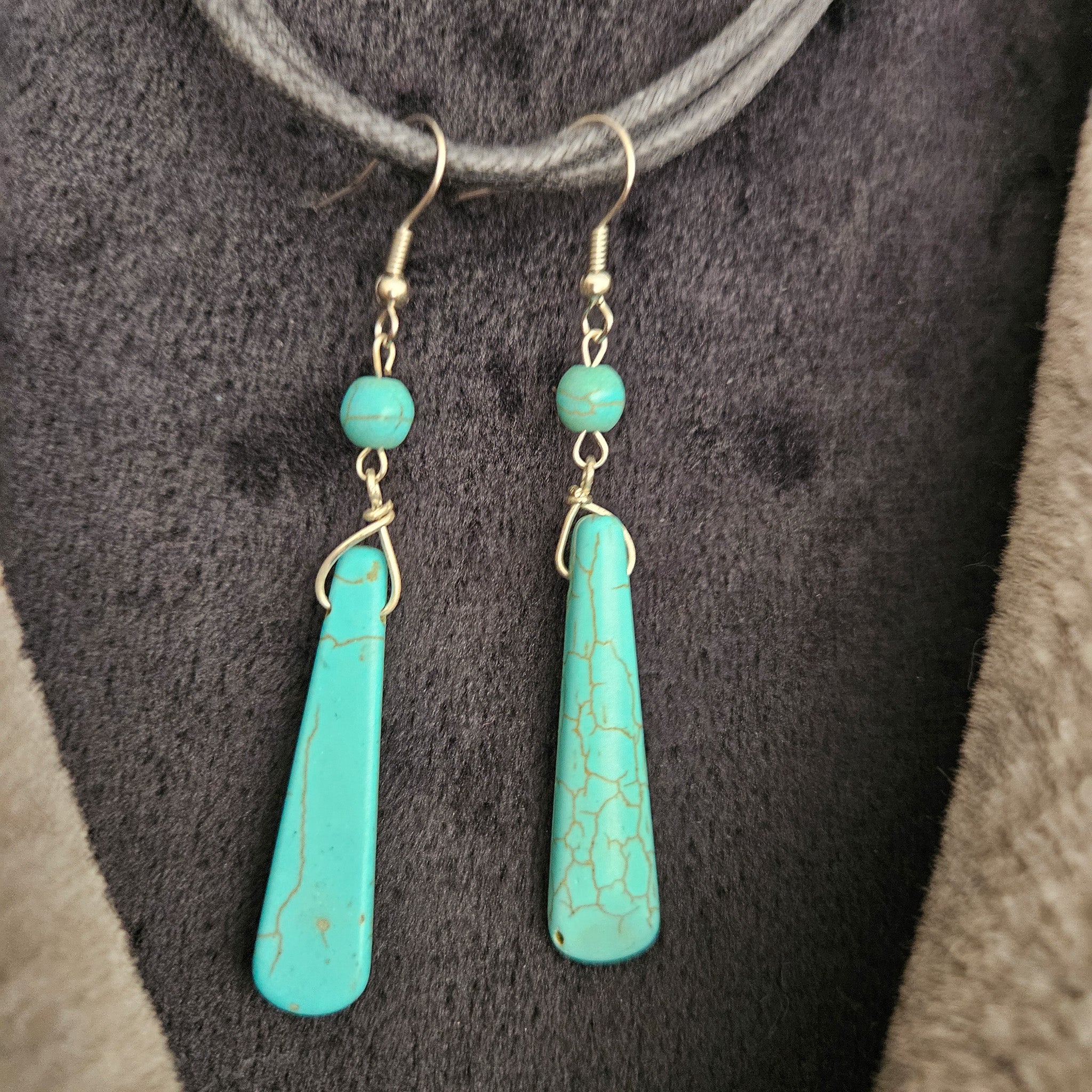 Blue Faux Turquoise Tear Shape Stone Dangle Earrings