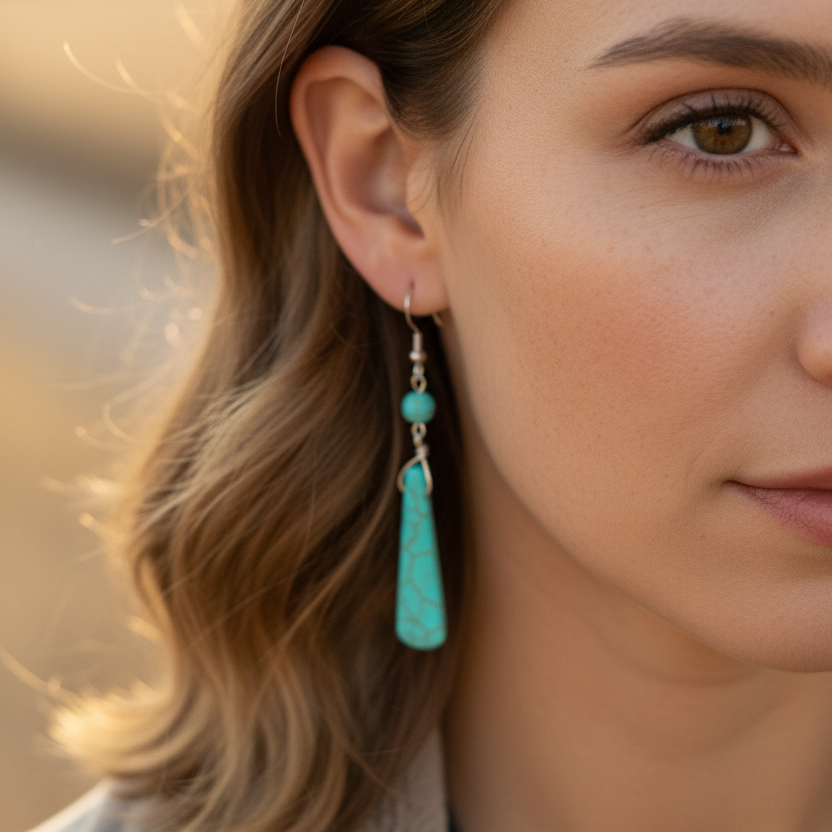Blue Faux Turquoise Tear Shape Stone Dangle Earrings