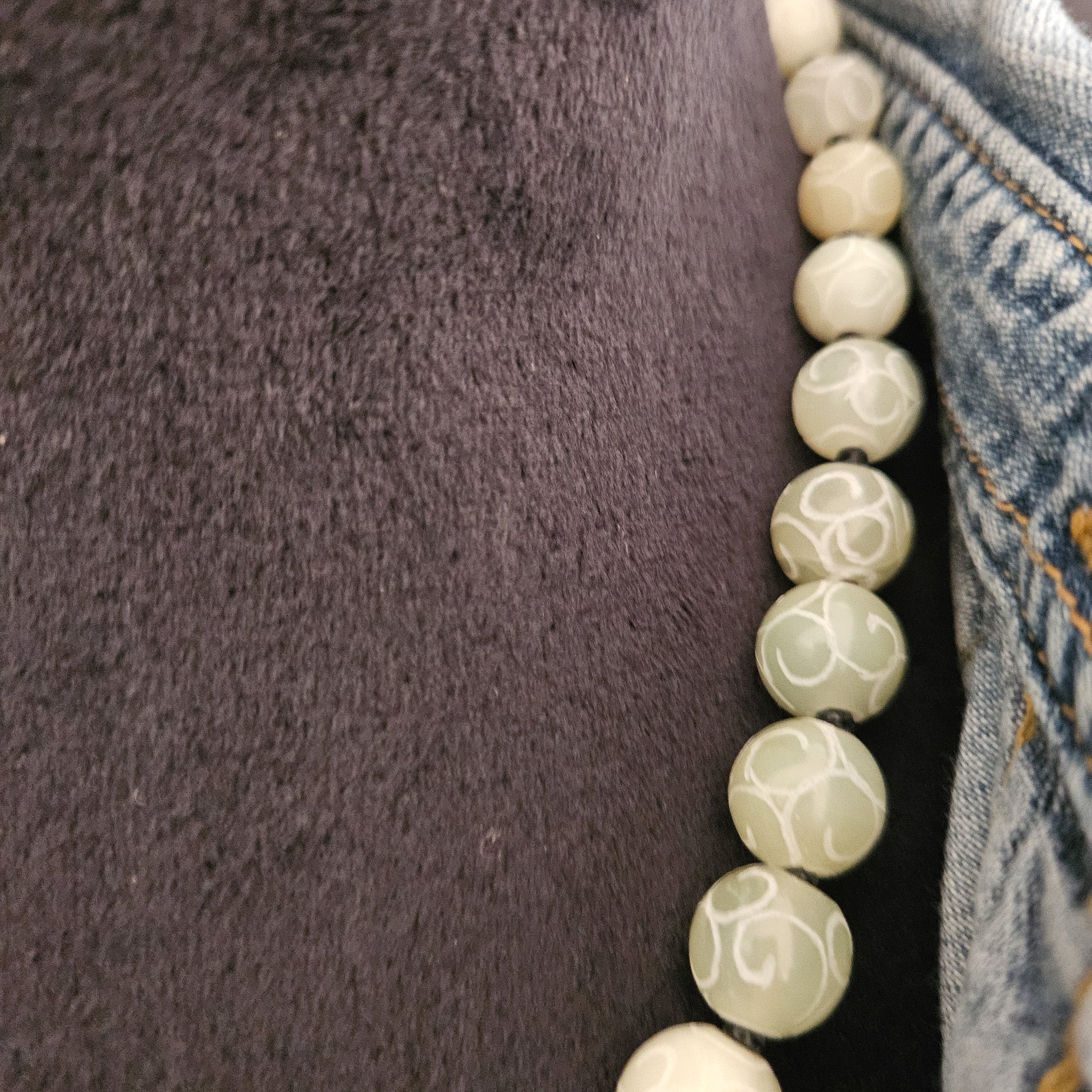 Intricately Carved Light Green Agate Beaded Necklace