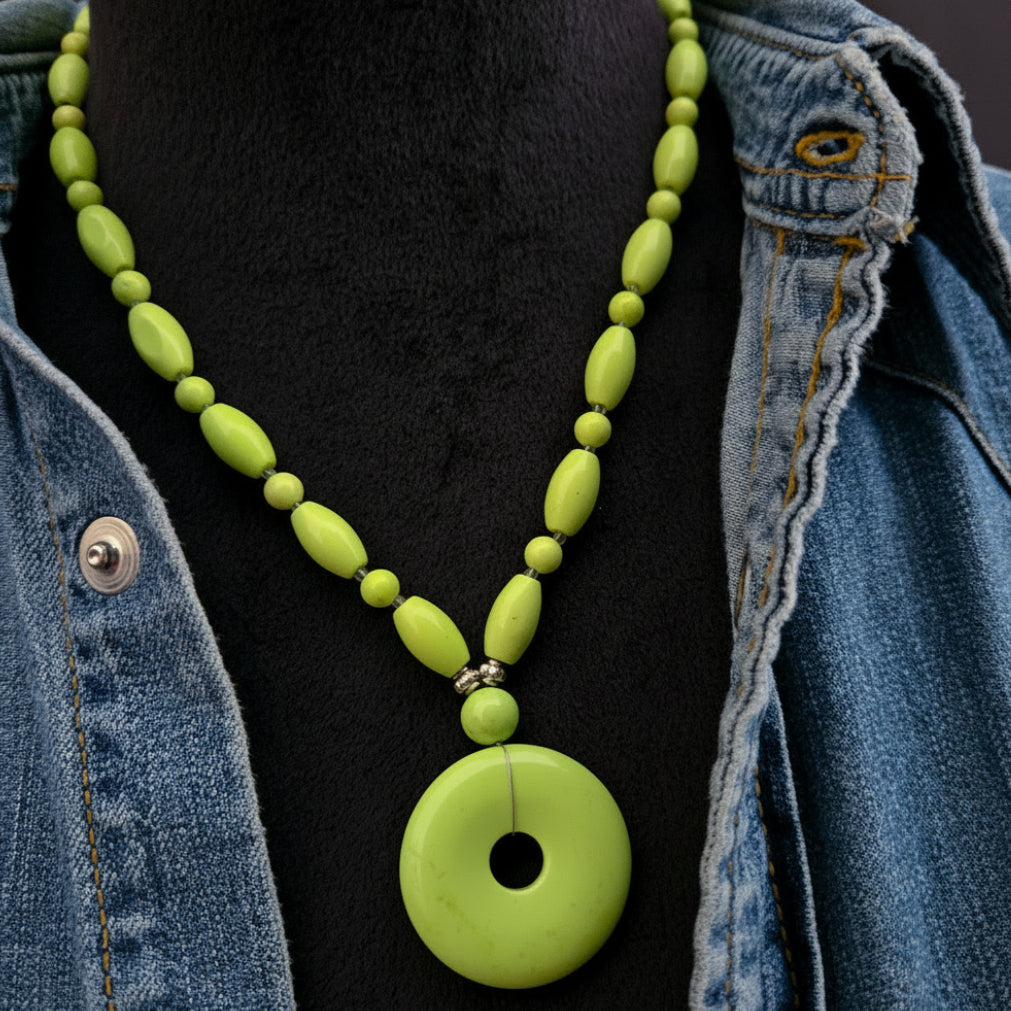 Lime Green Color Citron Magnesite Stone Beaded Necklace