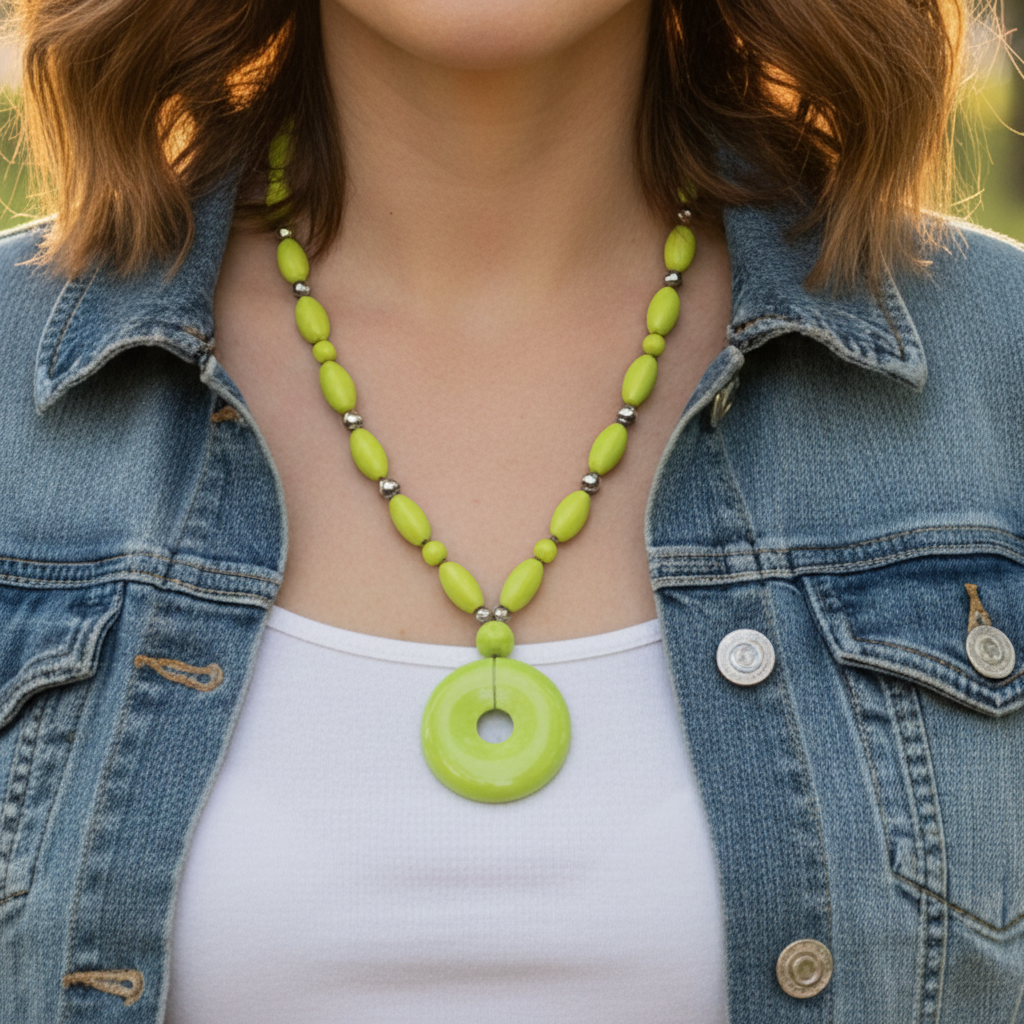 Lime Green Color Citron Magnesite Stone Beaded Necklace