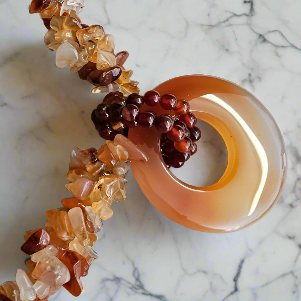 Beautiful Natural Carnelian Agate Stone Beaded Necklace