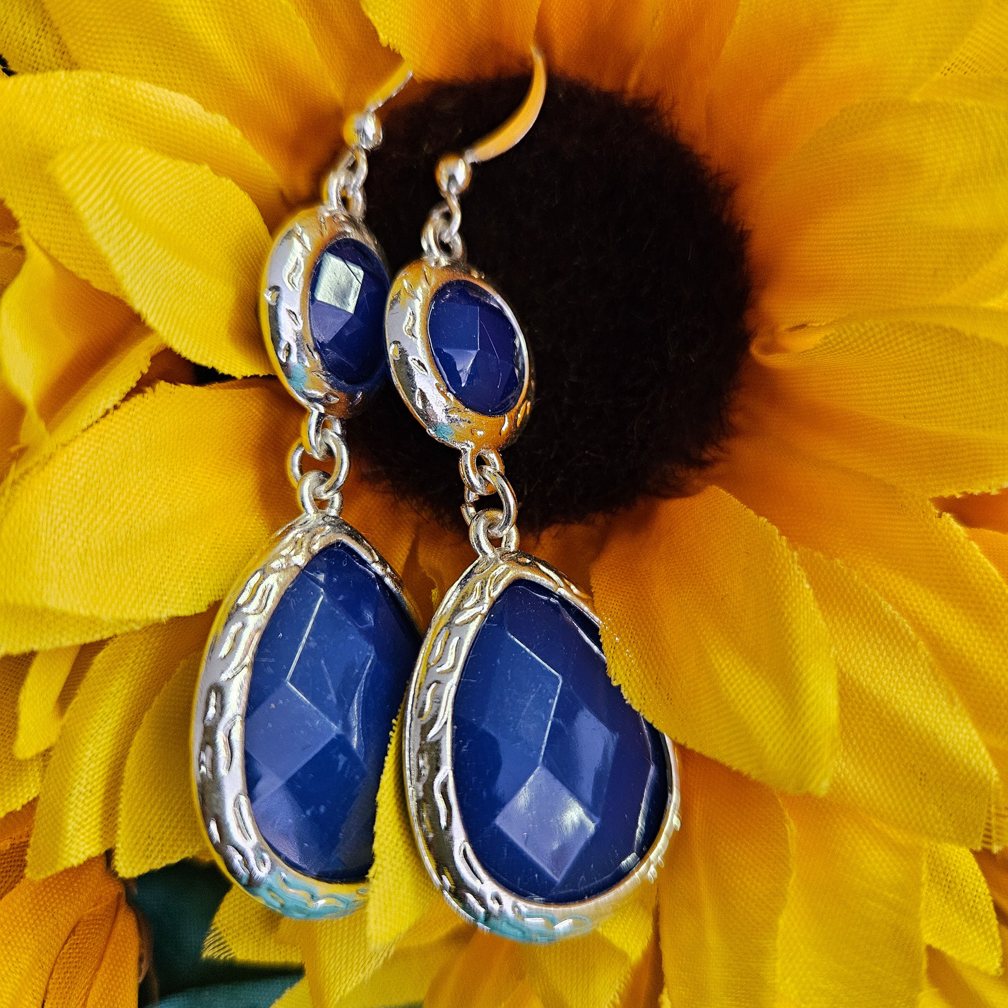 Beautiful Lolite Stone Double Tear Drop Sterling Sliver Earrings