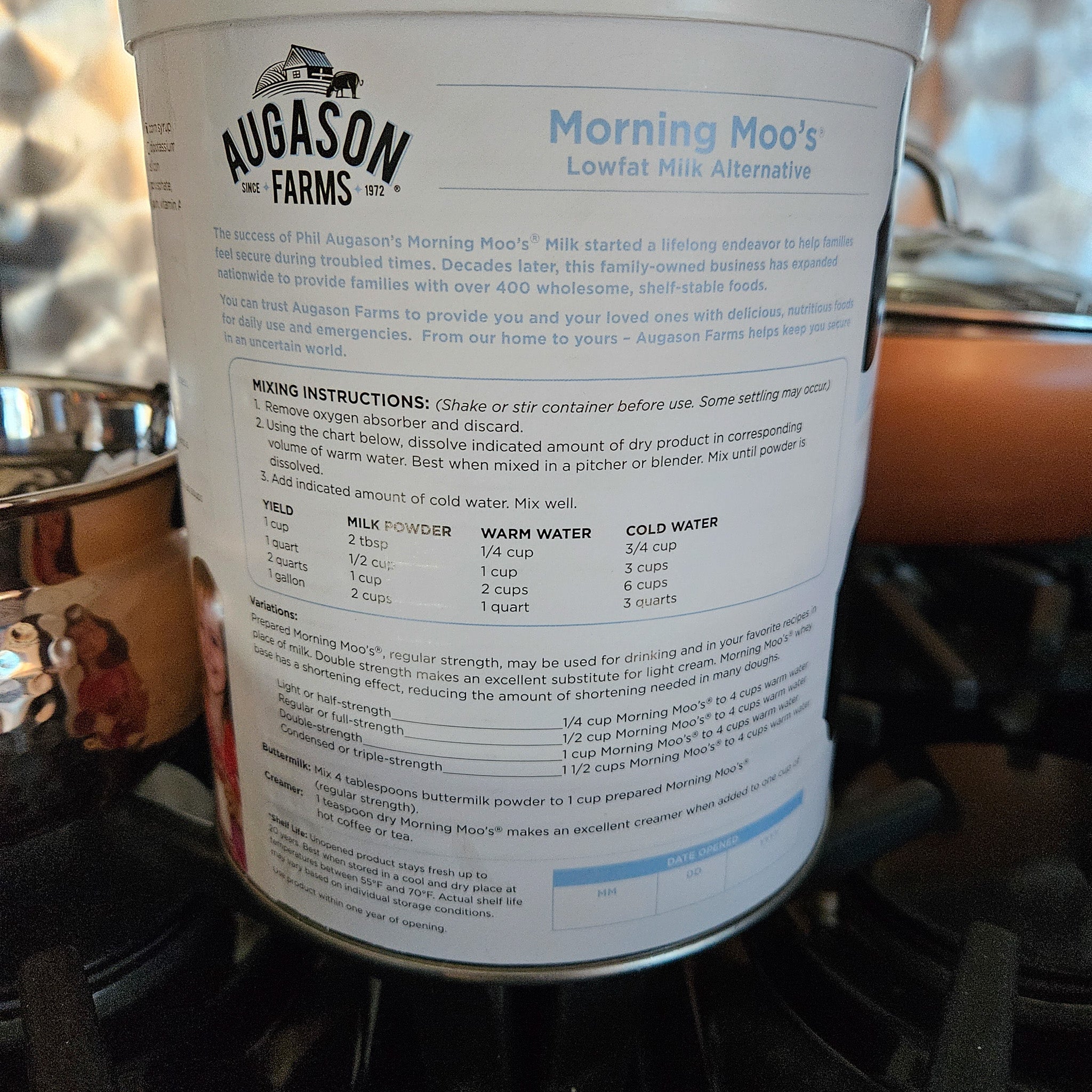 Augason Farms Morning Moo's Milk Alternative 93 Servings 20-Year Shelf Life