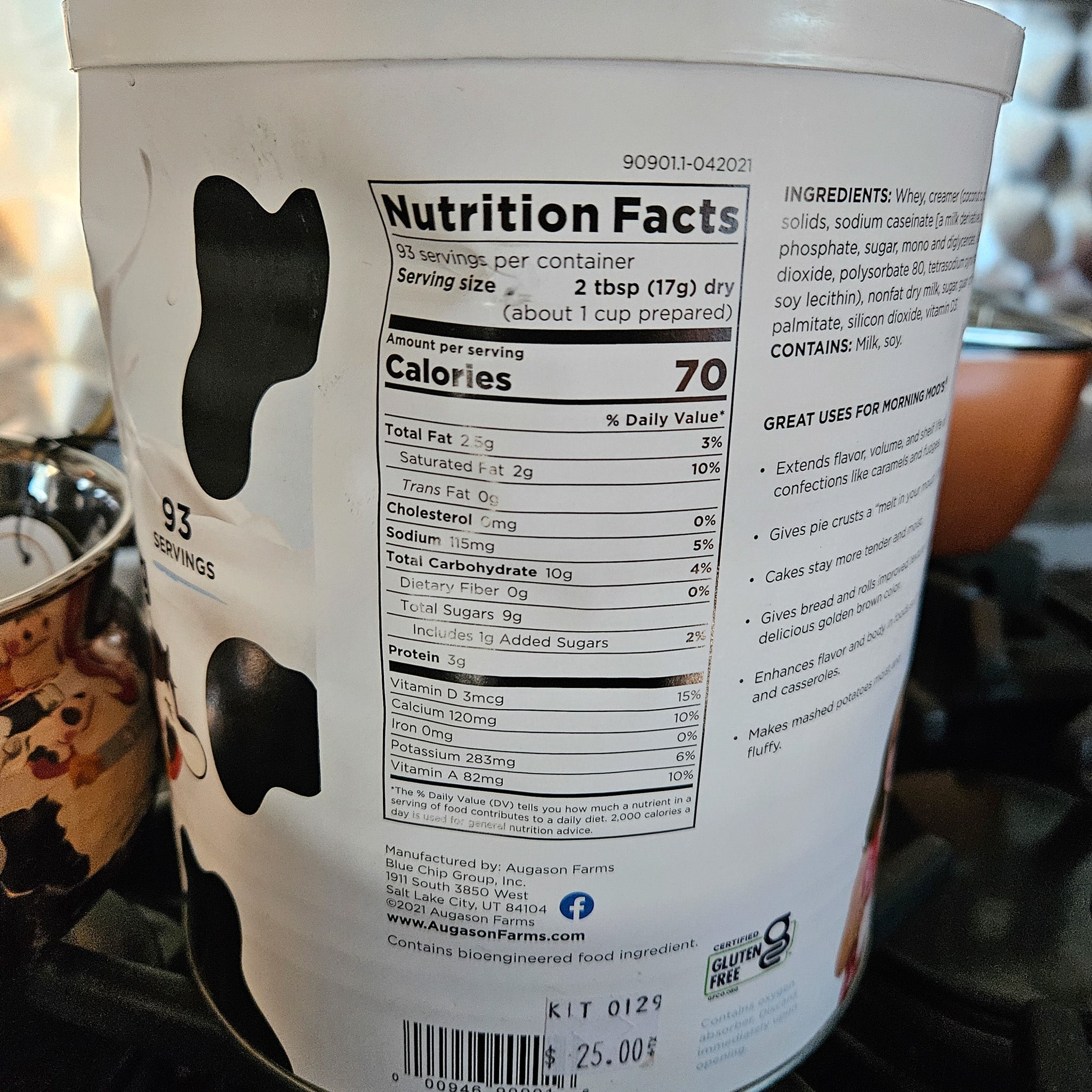 Augason Farms Morning Moo's Milk Alternative 93 Servings 20-Year Shelf Life