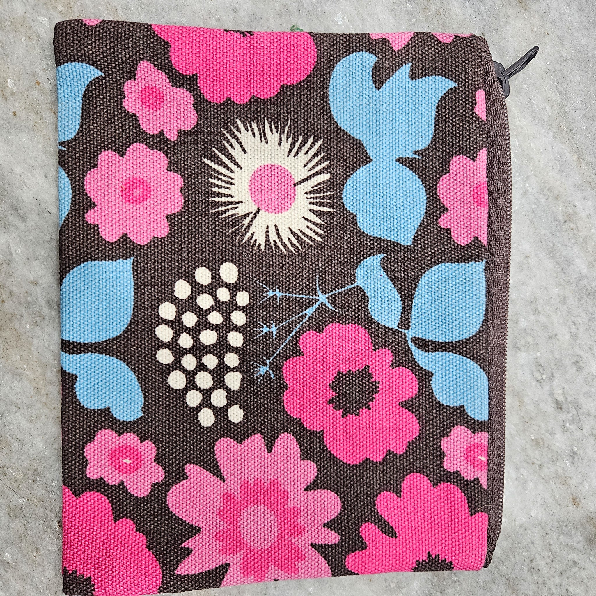 Marimekko Pencil Bag Brown with Pink and Blue Floral Design