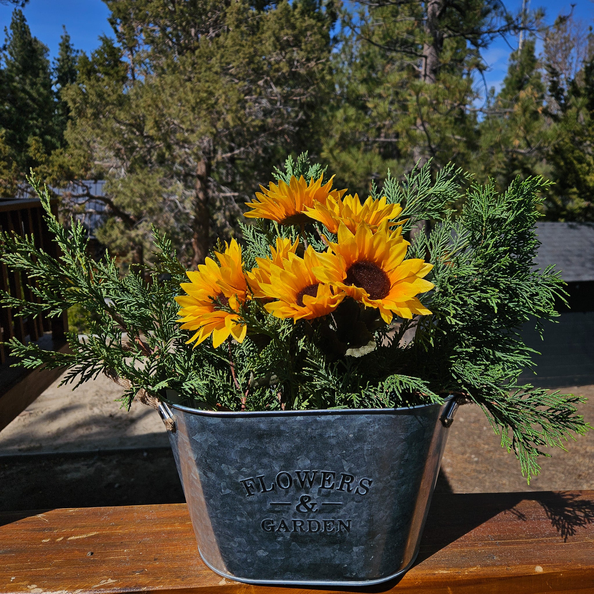 Metal Siver Colored Oval Shaped "Flower & Garden" Container