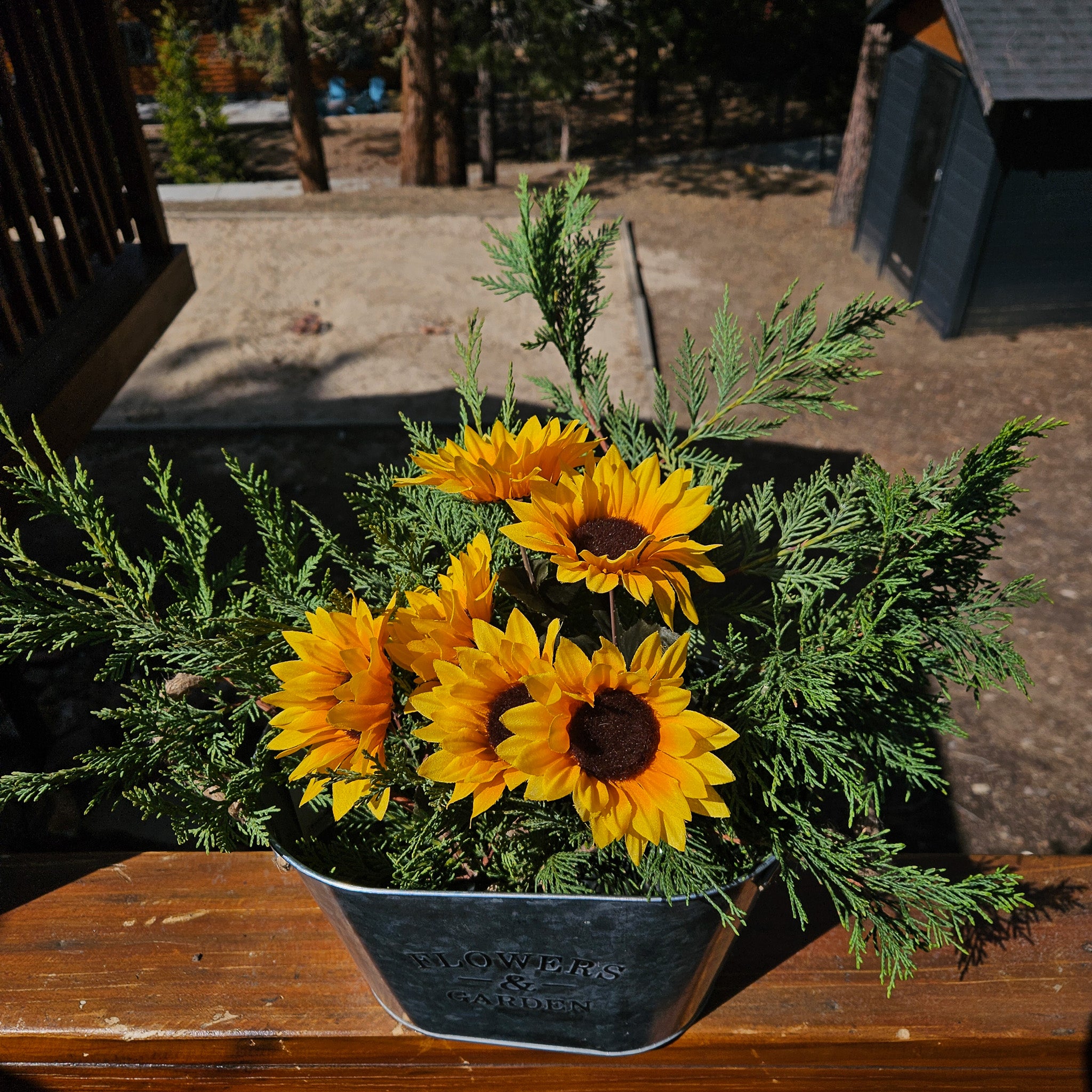 Metal Siver Colored Oval Shaped "Flower & Garden" Container