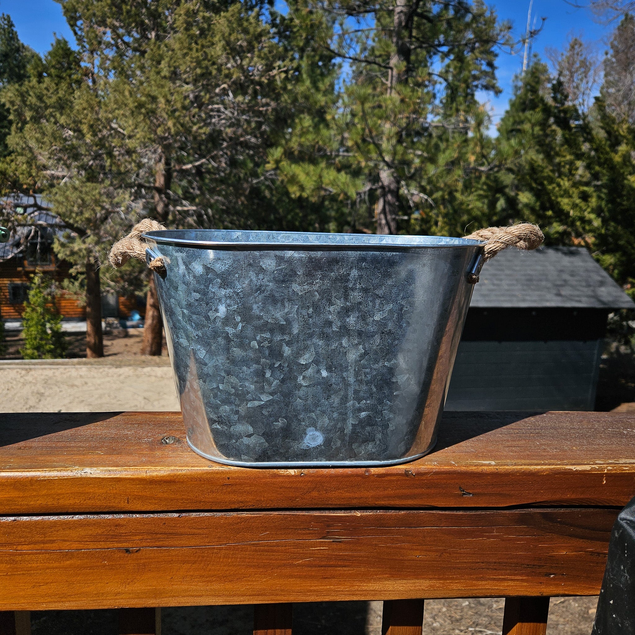 Metal Siver Colored Oval Shaped "Flower & Garden" Container