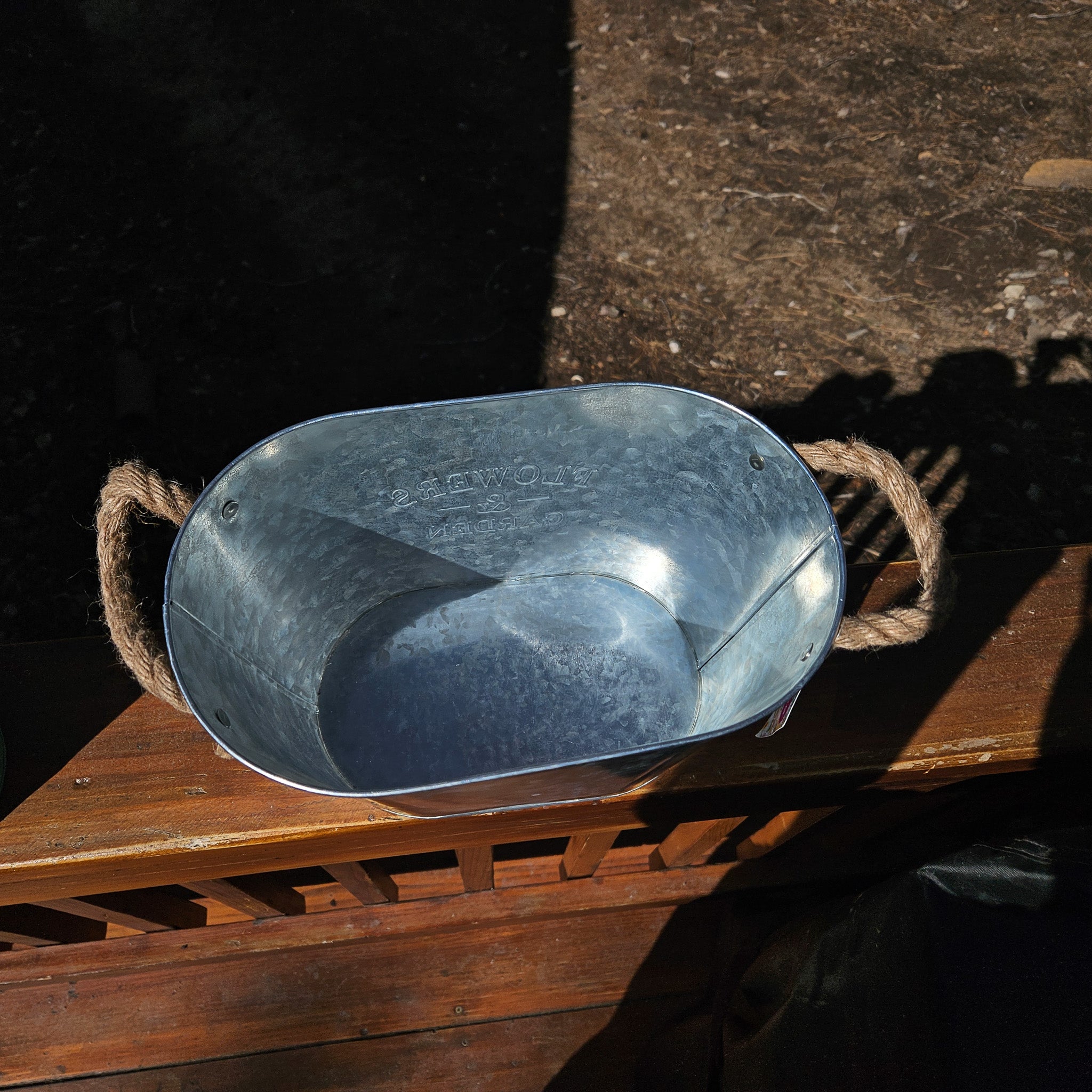 Metal Siver Colored Oval Shaped "Flower & Garden" Container