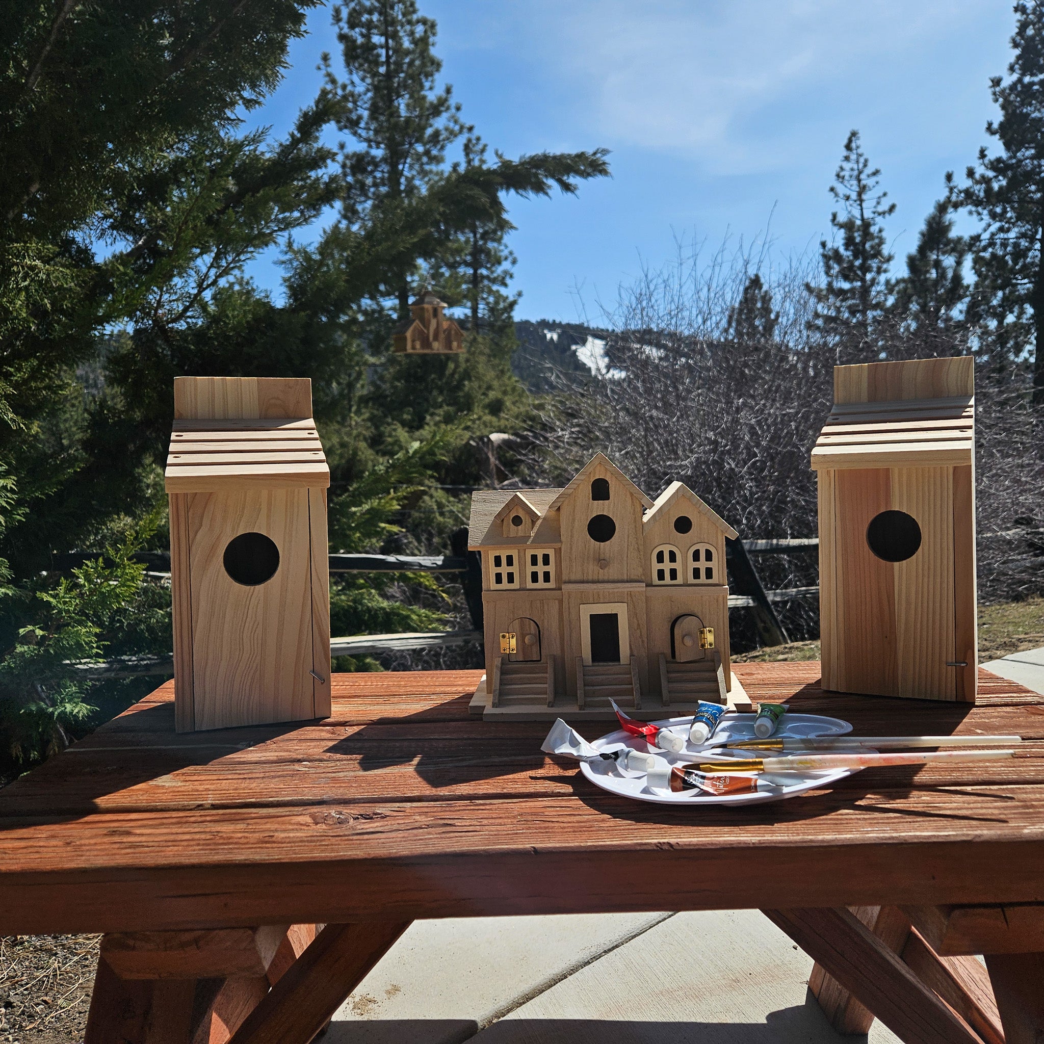Michaels 9.5" Raw Wood Brownstone Birdhouse