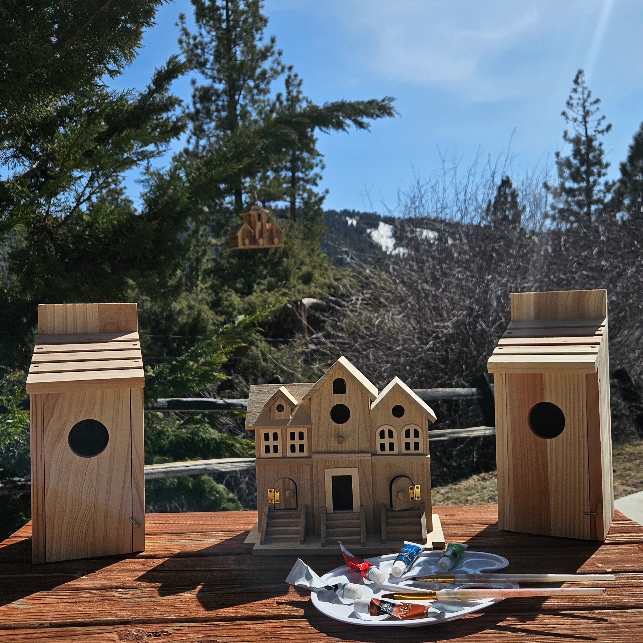 Michaels 9.5" Raw Wood Brownstone Birdhouse