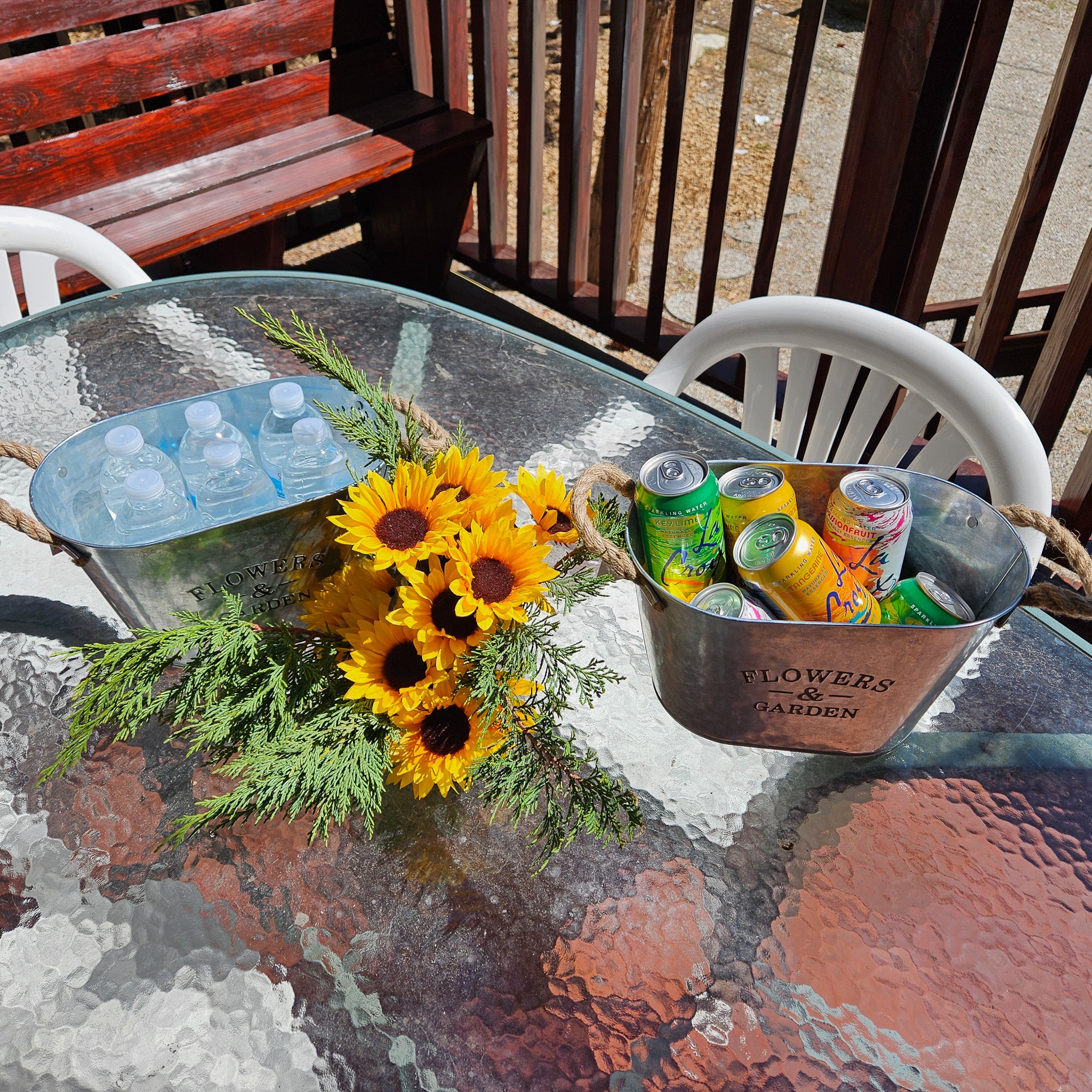 Metal Siver Colored Oval Shaped "Flower & Garden" Container