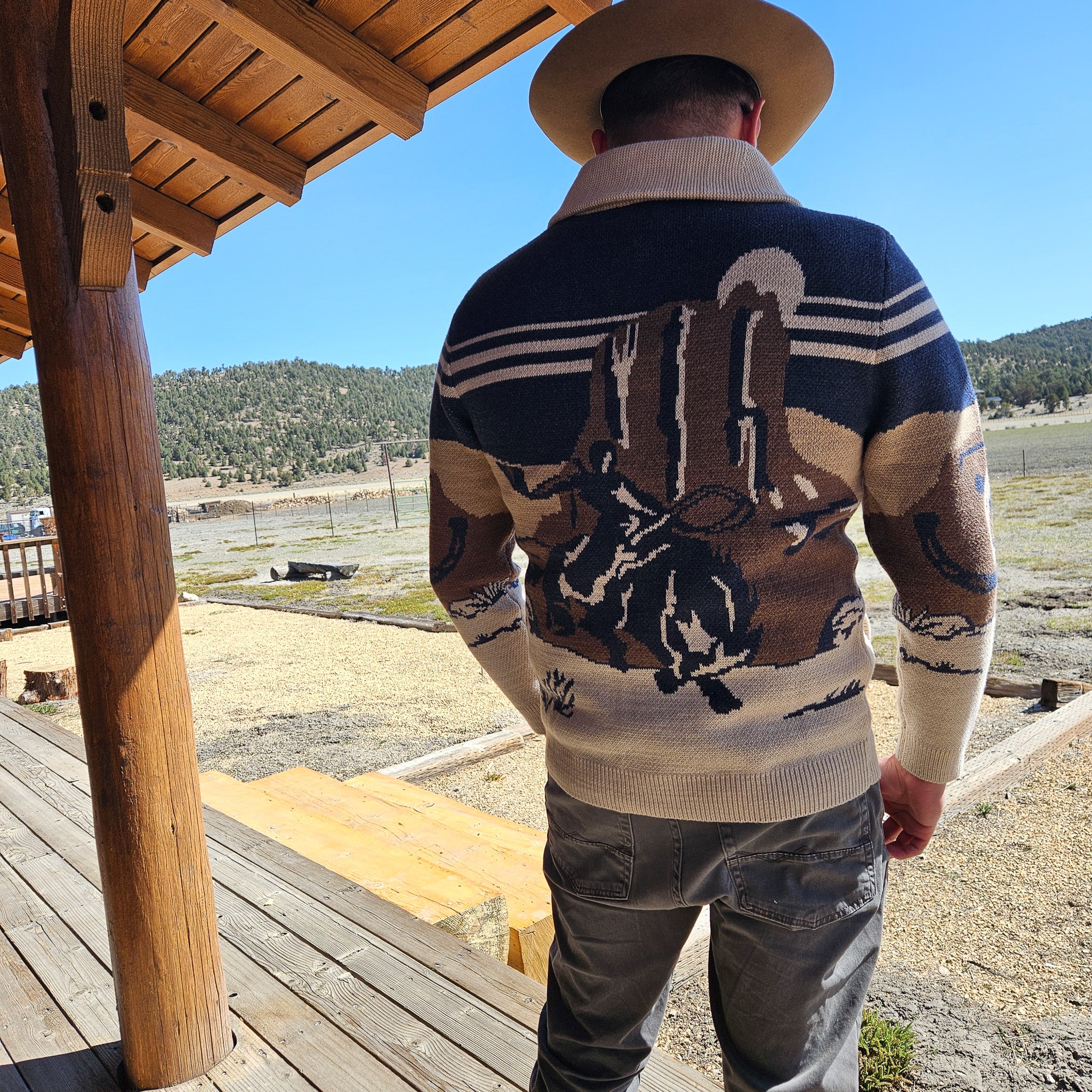 Pendleton Cardigan Sweater with Western Cactus Design
