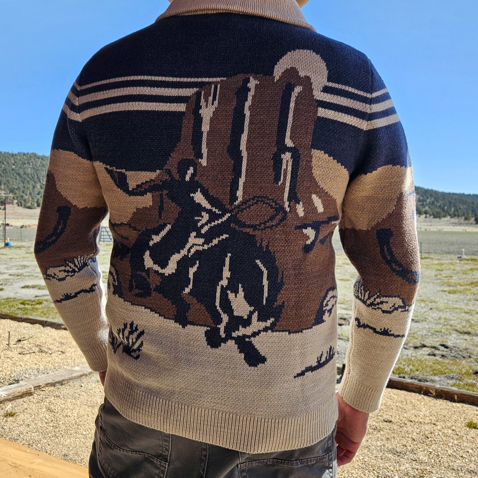 Pendleton Cardigan Sweater with Western Cactus Design