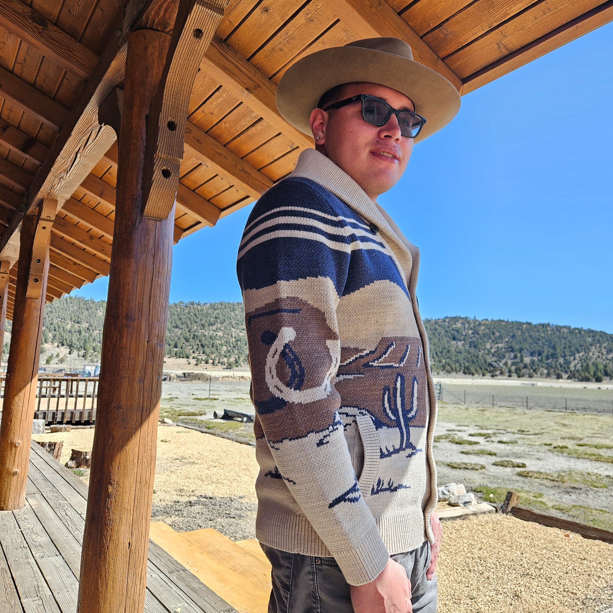 Pendleton Cardigan Sweater with Western Cactus Design