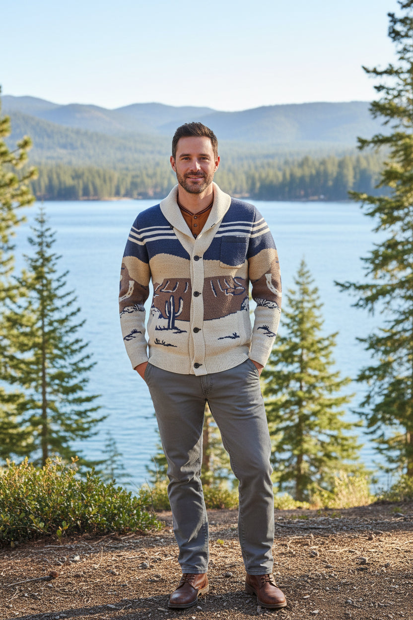 Pendleton Cardigan Sweater with Western Cactus Design