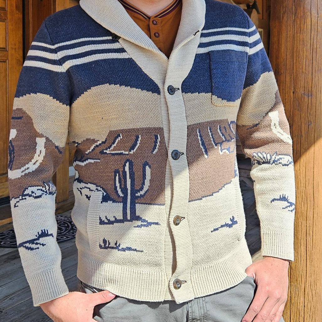Pendleton Cardigan Sweater with Western Cactus Design
