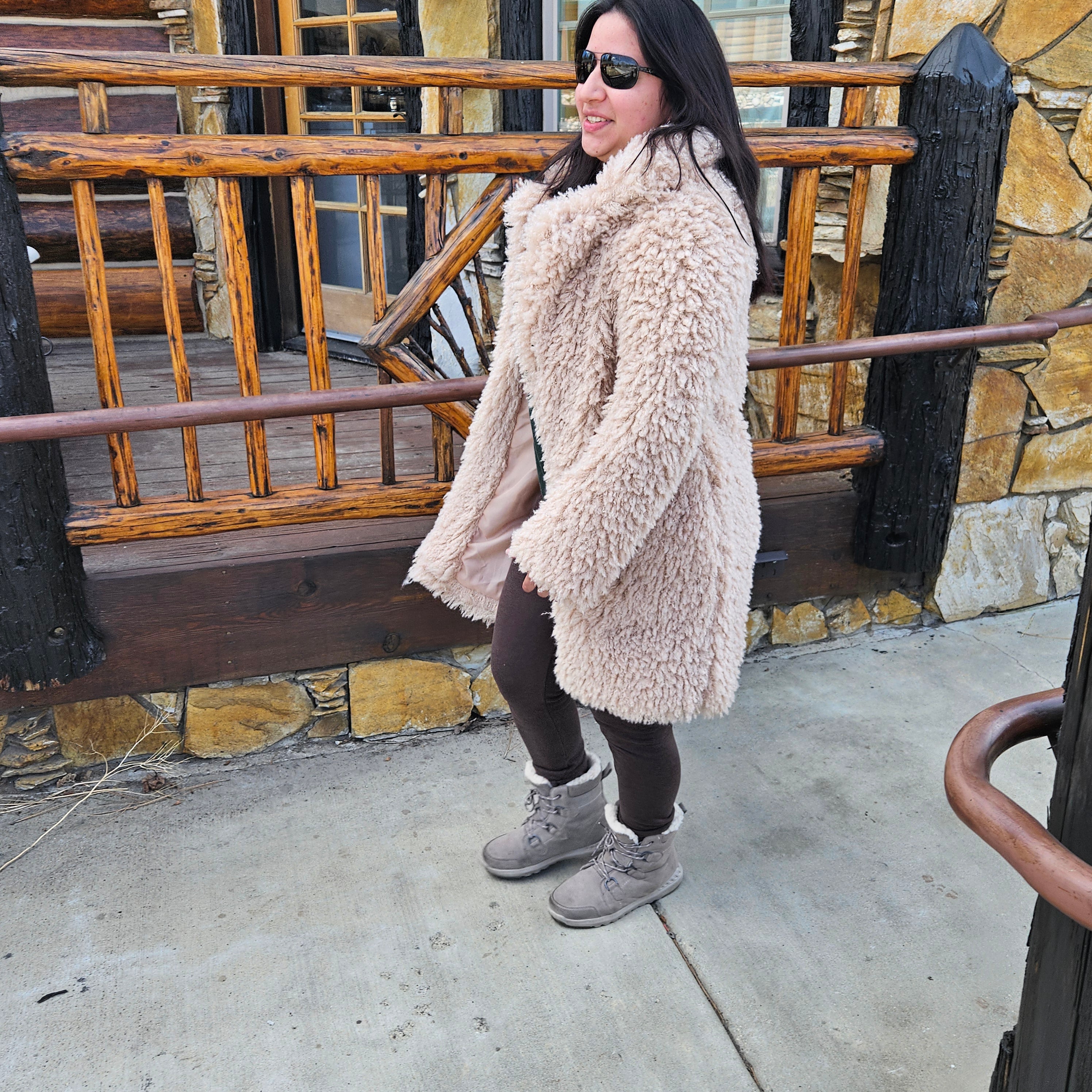 Wild Fable Women's Shaggy Faux Fur & Coat Beige