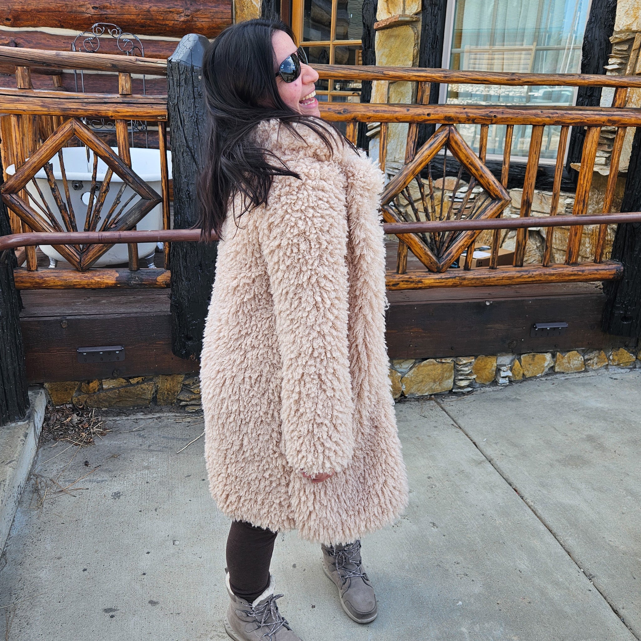 Wild Fable Women's Shaggy Faux Fur & Coat Beige