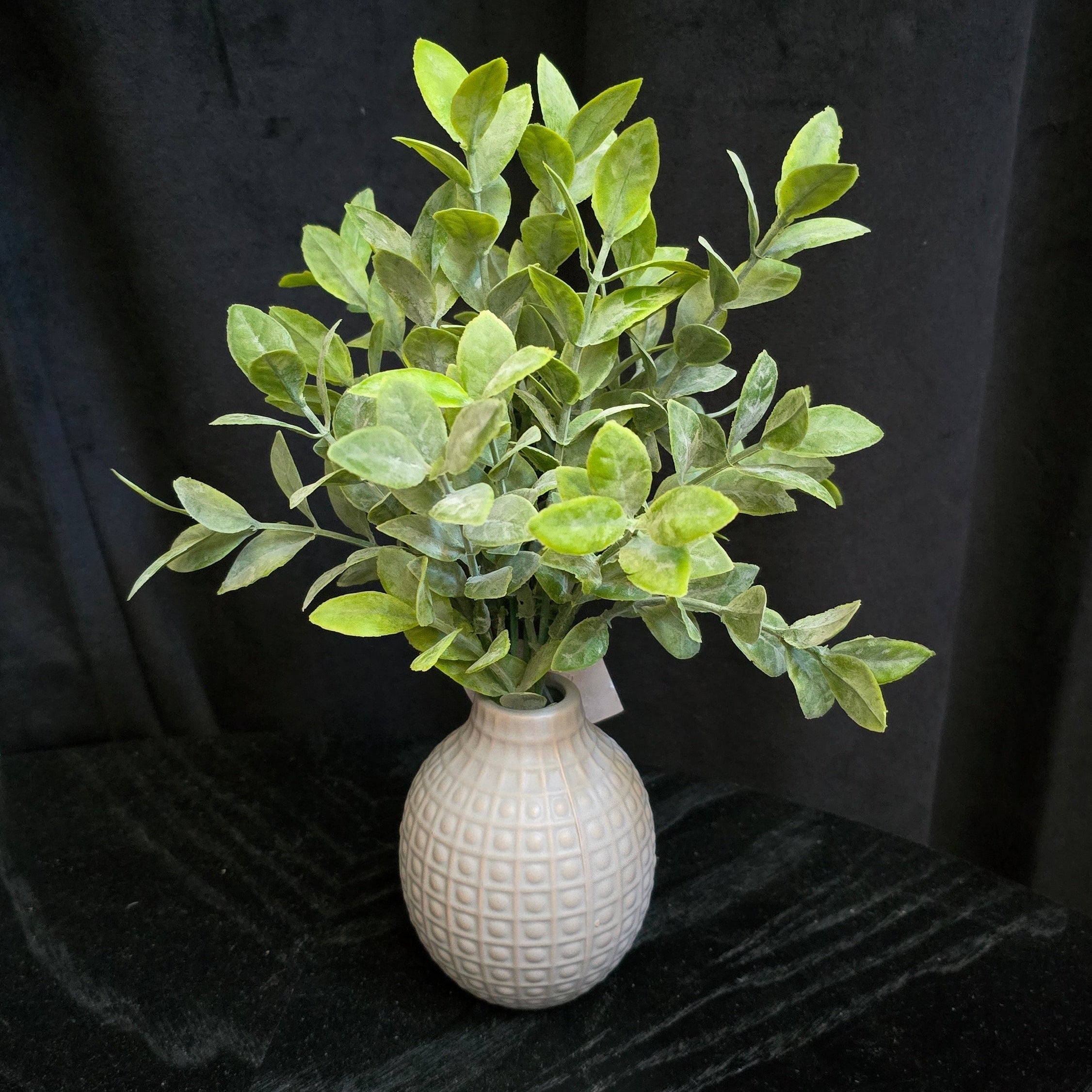 Powdered Tea Leaf in Grey Square Dot Ceramic Vase