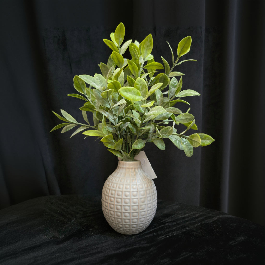 Powdered Tea Leaf in Grey Square Dot Ceramic Vase