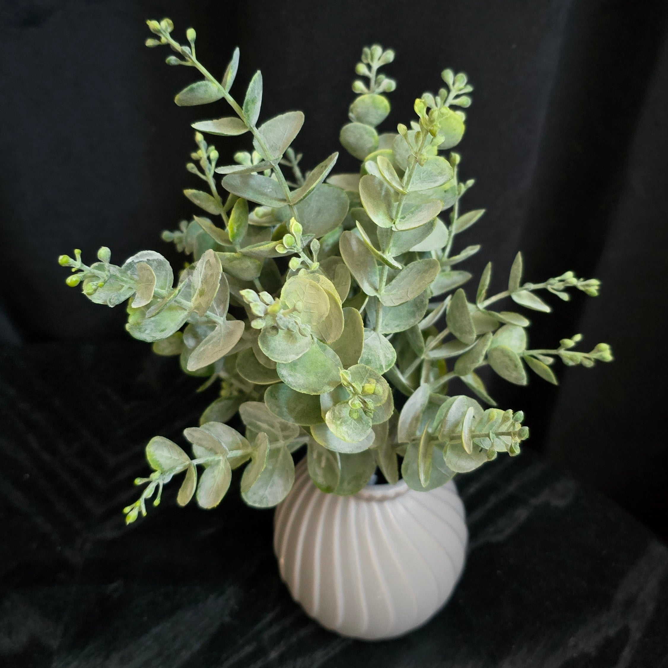 Seeded Eucalyptus in Grey Swirl Detail Ceramic Vase