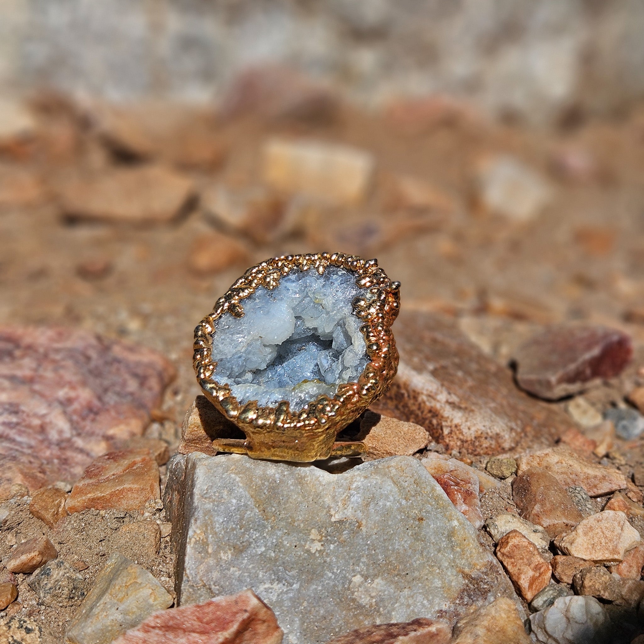 Beautiful Celestite Geode Encased in Gold