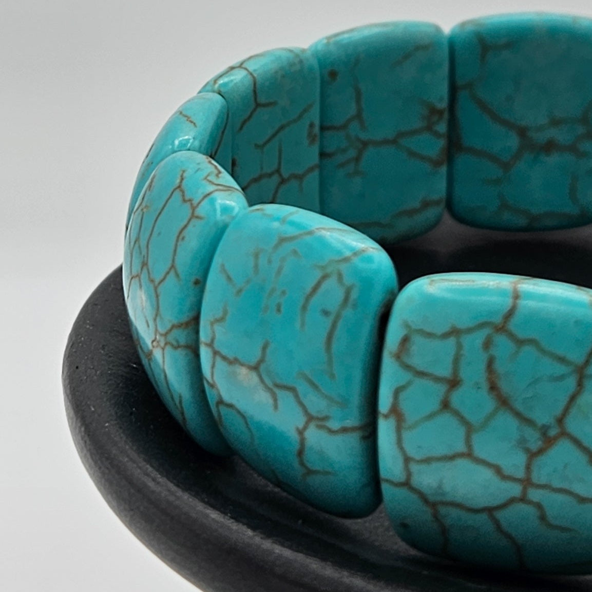 Turquoise Stretch Bracelet with Flat Rectangular Beads