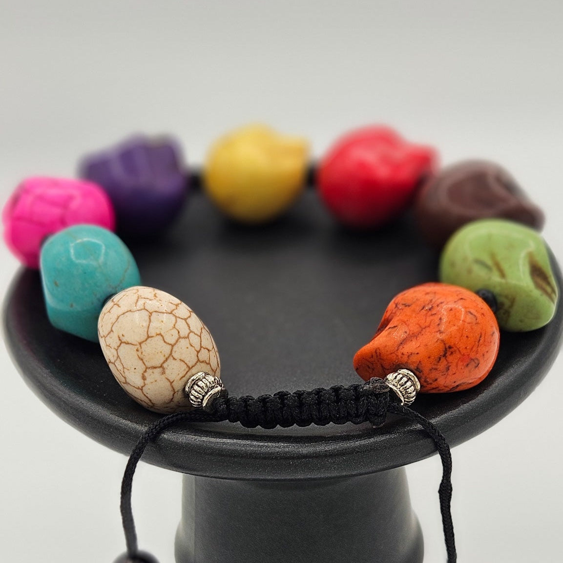 Multicolored Sugar Skull Beaded Adjustable Bracelet