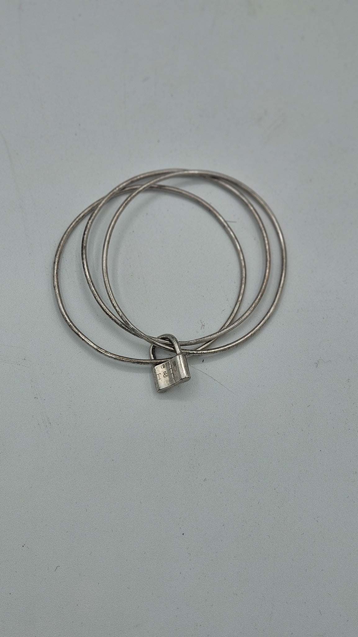 Tiffany & Co. Sterling Silver 1837 Lock Charm Triple Bangle Bracelet