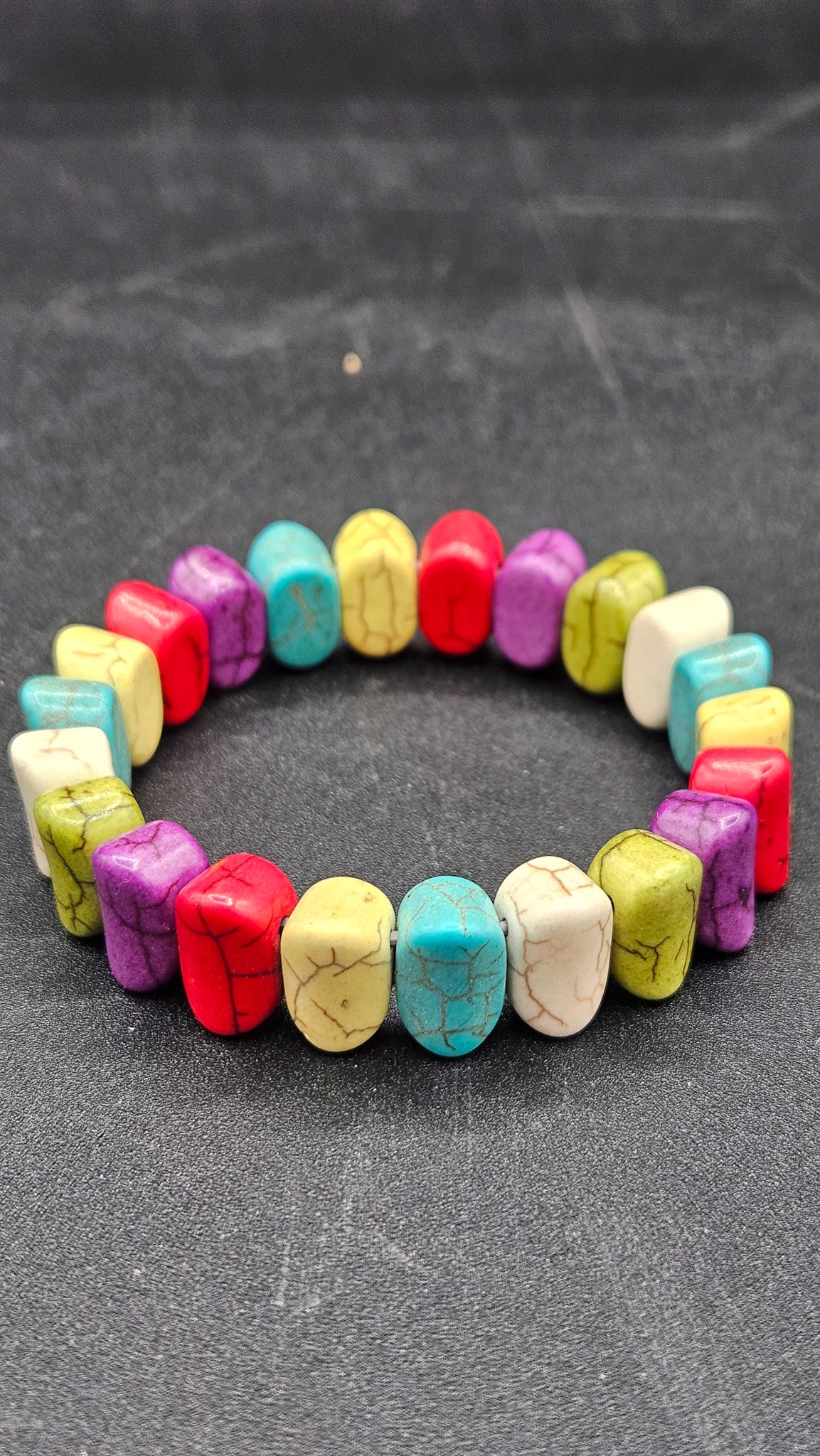 Multicolor Howlite Rectangle Beads Stretch Bracelet