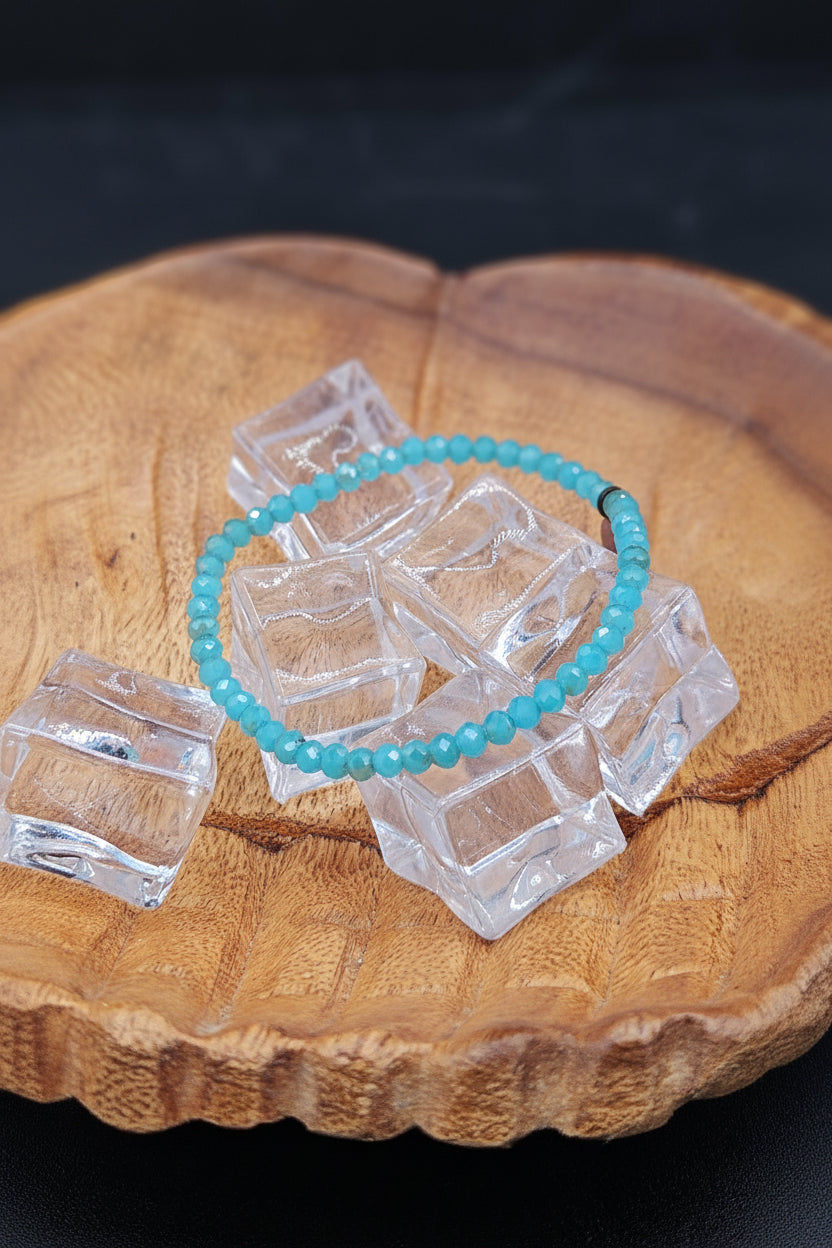Amazonite Bead Stretch Bracelet with a Small Copper Tag