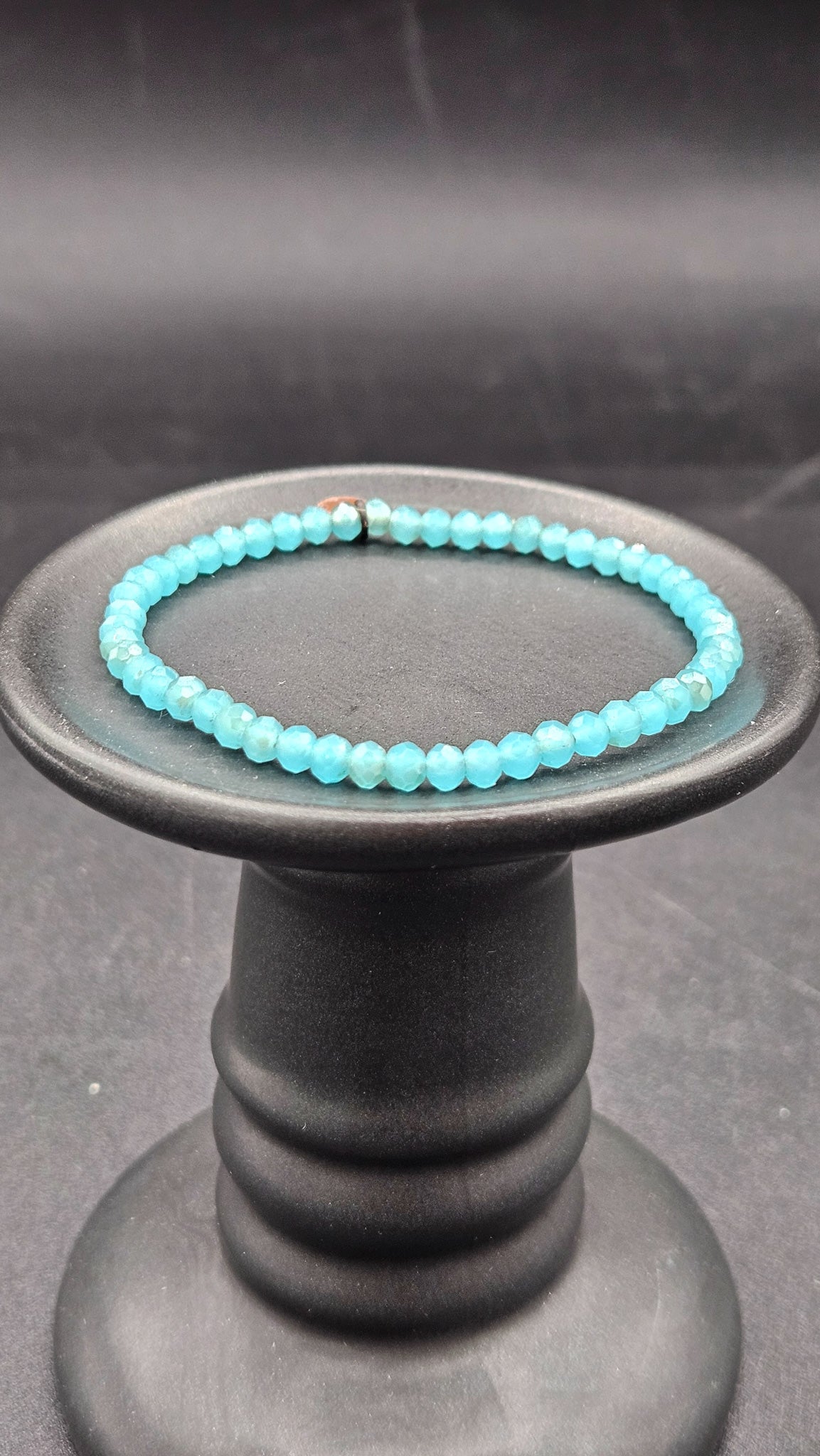 Amazonite Bead Stretch Bracelet with a Small Copper Tag