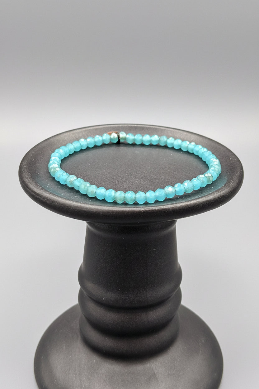 Amazonite Bead Stretch Bracelet with a Small Copper Tag