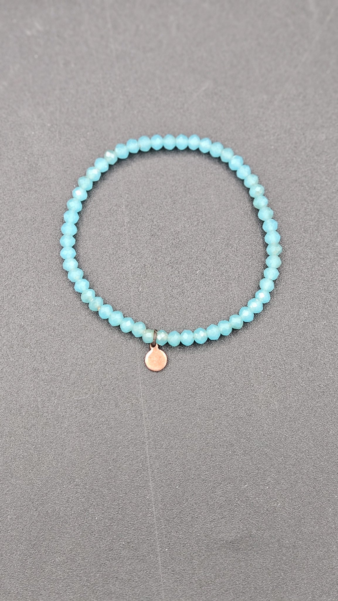 Amazonite Bead Stretch Bracelet with a Small Copper Tag