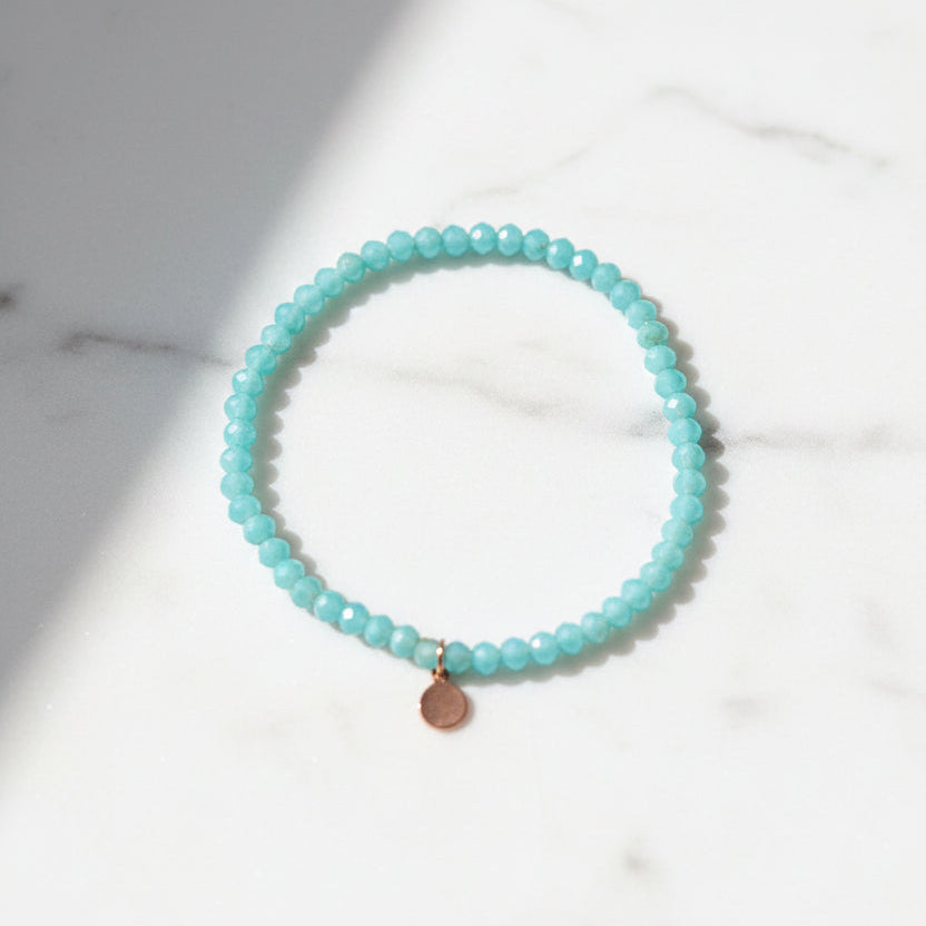 Amazonite Bead Stretch Bracelet with a Small Copper Tag