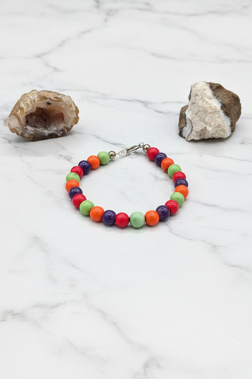 Multi-Colored Gemstone Beaded Clasp Bracelet