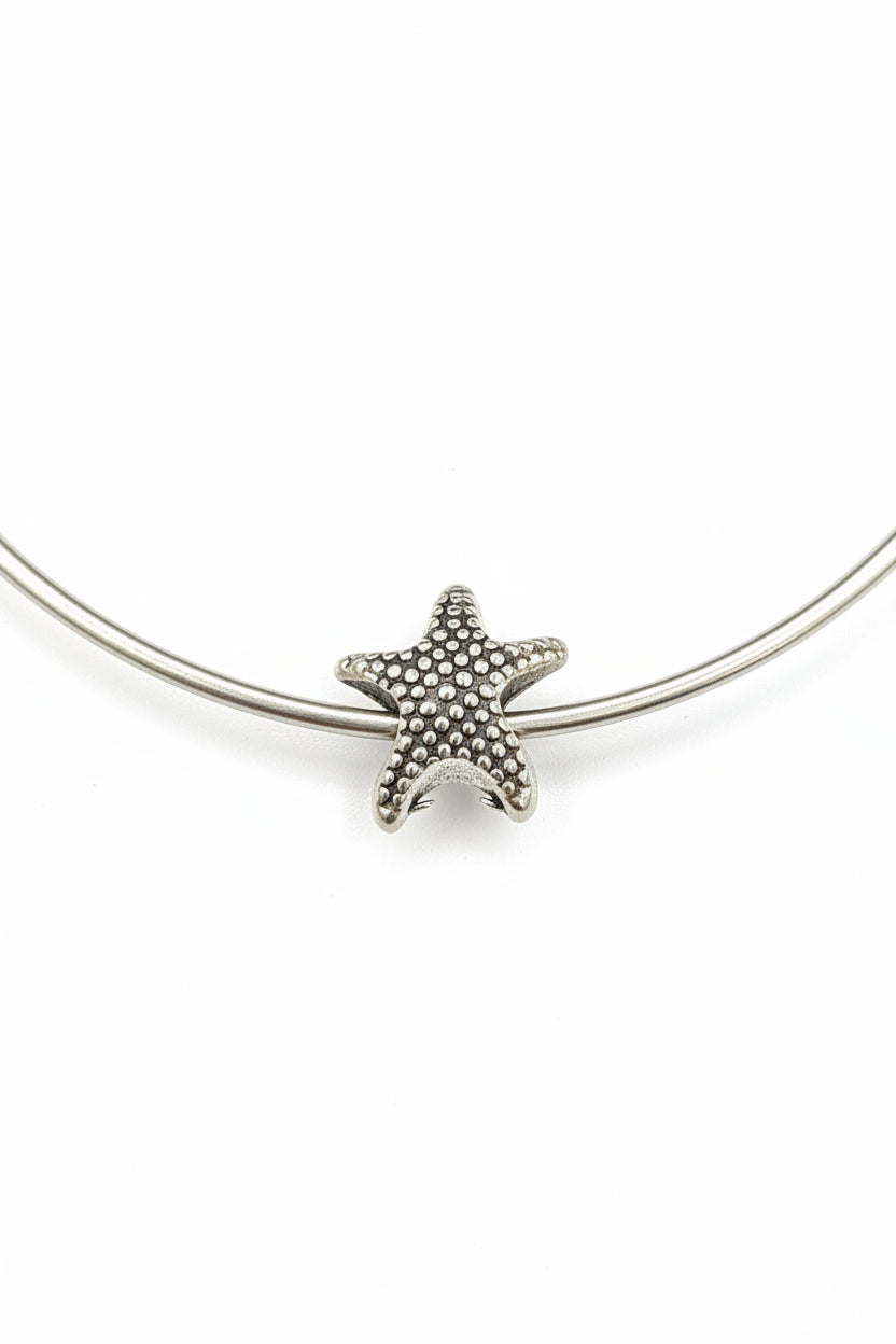 Natural Shell Bead Wire Bangle Bracelet with Starfish Charm