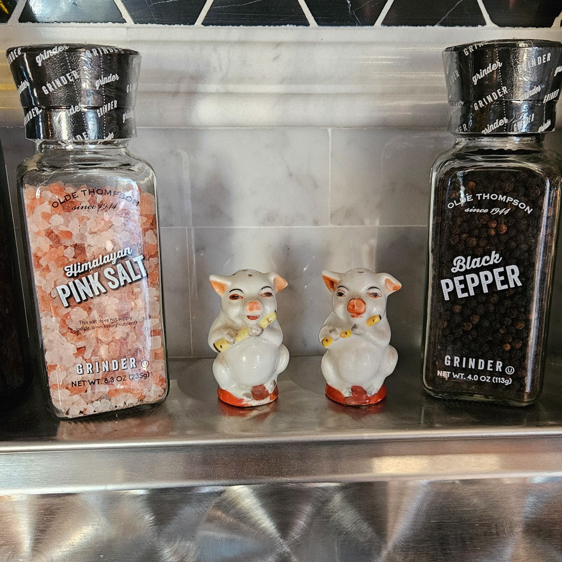 Vintage Anthropomorphic Ceramic Pigs Salt and Pepper Shakers