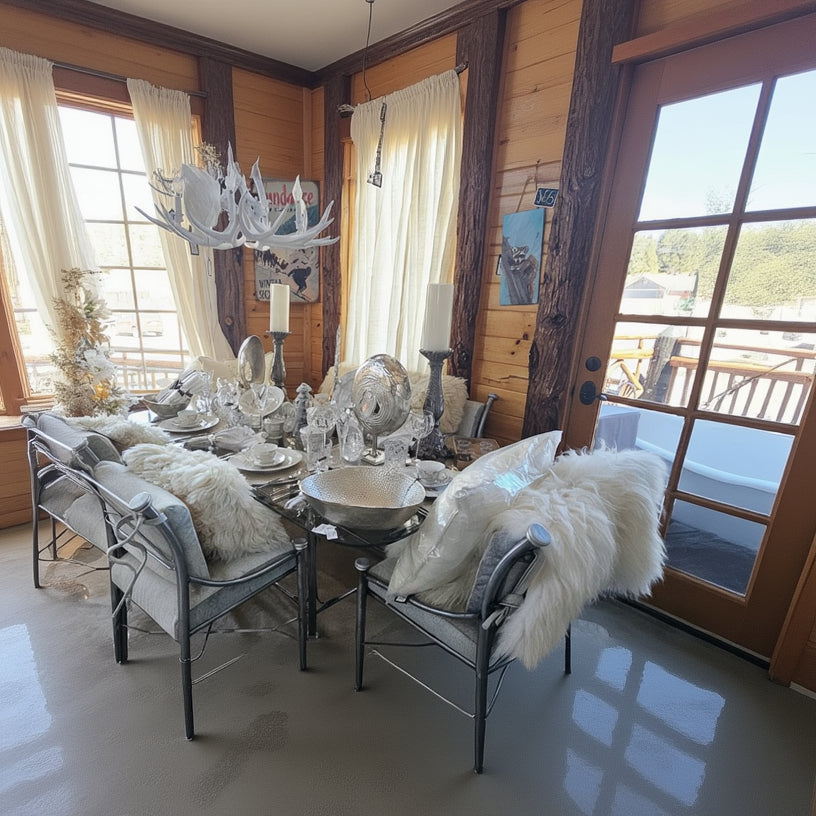 Vintage Raw Metal Table with Glass Tabletop and Six Chairs with Cowhide Cushions (From the Kreiss Collection) Restyled 90s Piece