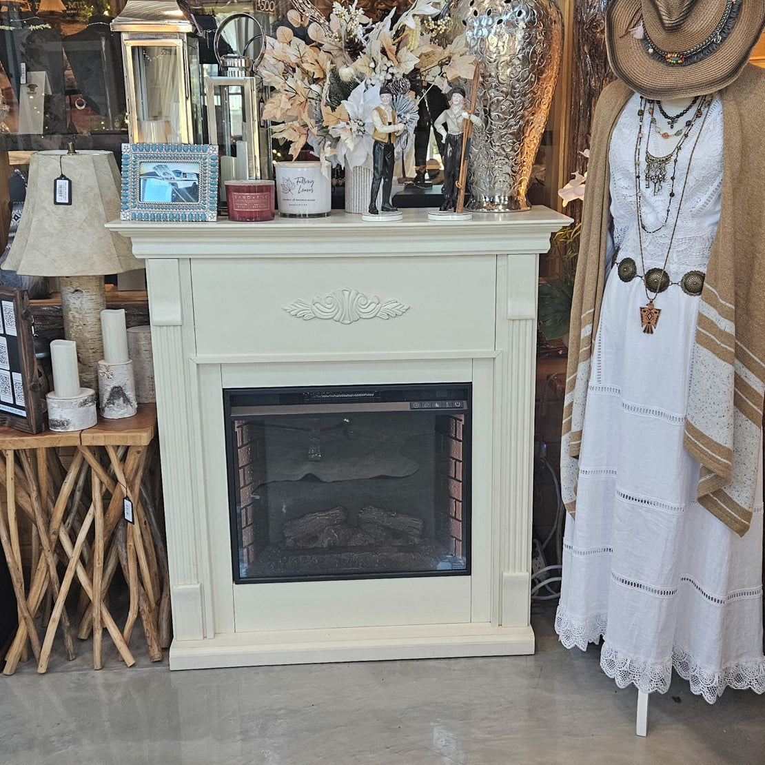 Southern Enterprises Ivory Electric Fireplace with Remote Control