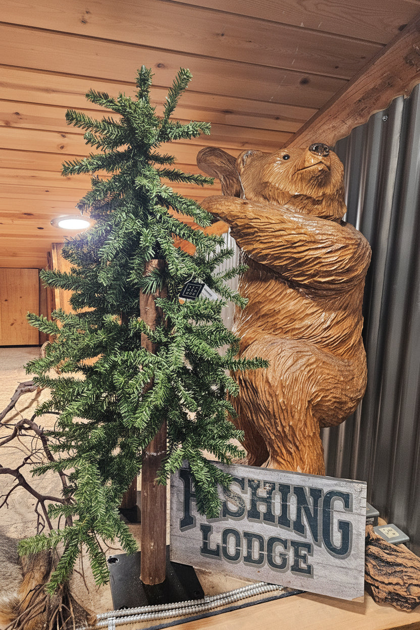 Signed Roy Hamari Hand-Carved Wooden Climbing Bear Sculpture – 42"