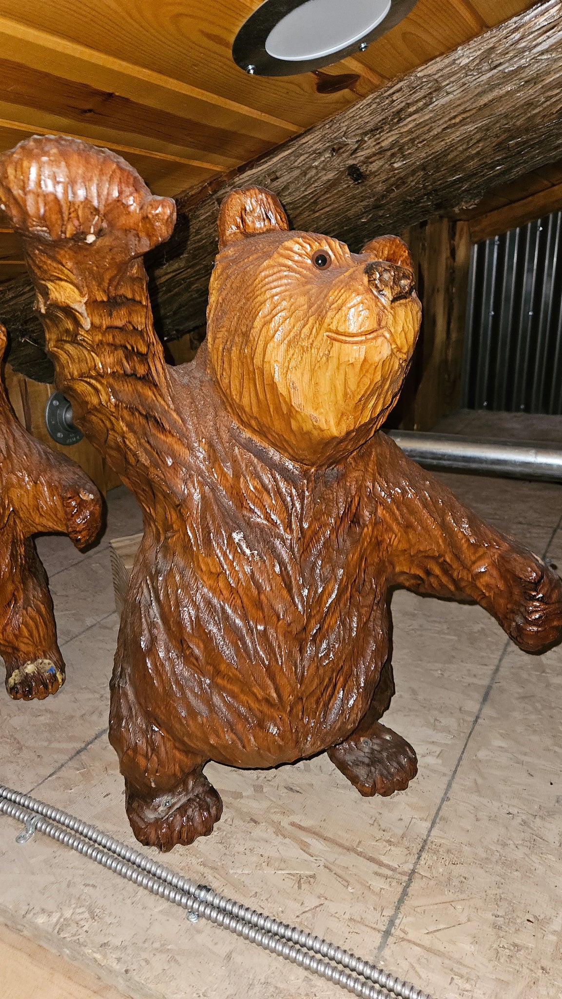 Roy Hamari Hand-Carved Wooden Bear Sculpture 25" x 24"