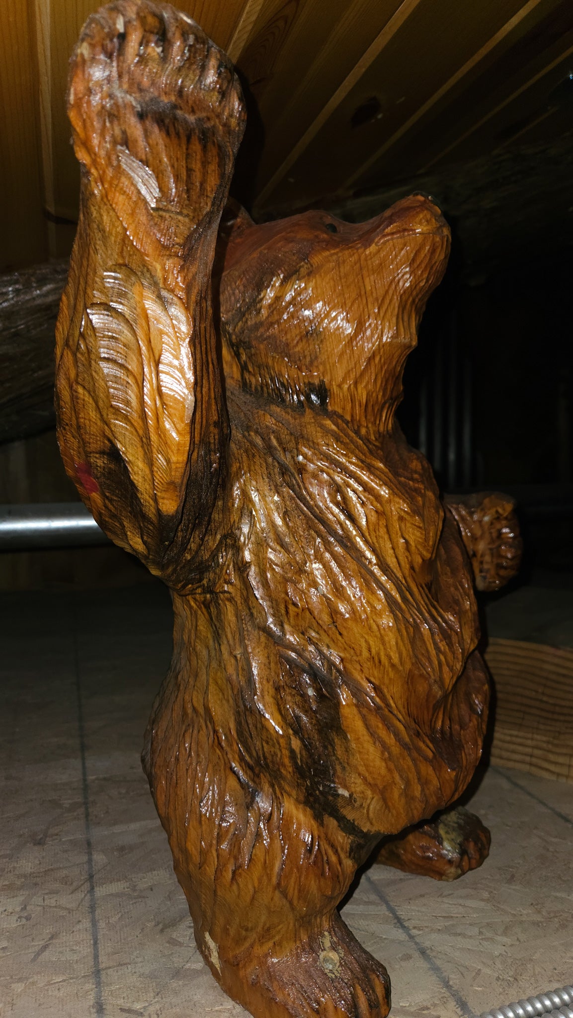 Roy Hamari Hand-Carved Standing Wood Bear Sculpture 22